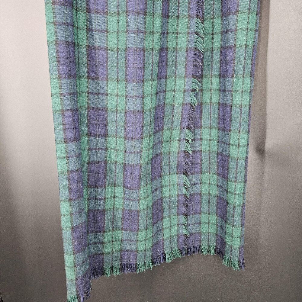 Vintage Parsons Place Wrap Skirt 16 Green Plaid Long Maxi Fringe Button A-Line - Picture 3 of 8